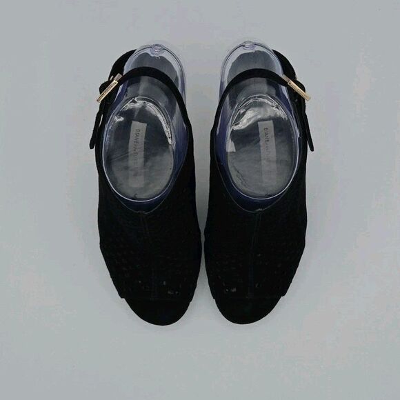 Diane von Furstenberg Black Heels Peep Toe Mules Ankle Strap Size 7M EUC - Picture 4 of 11